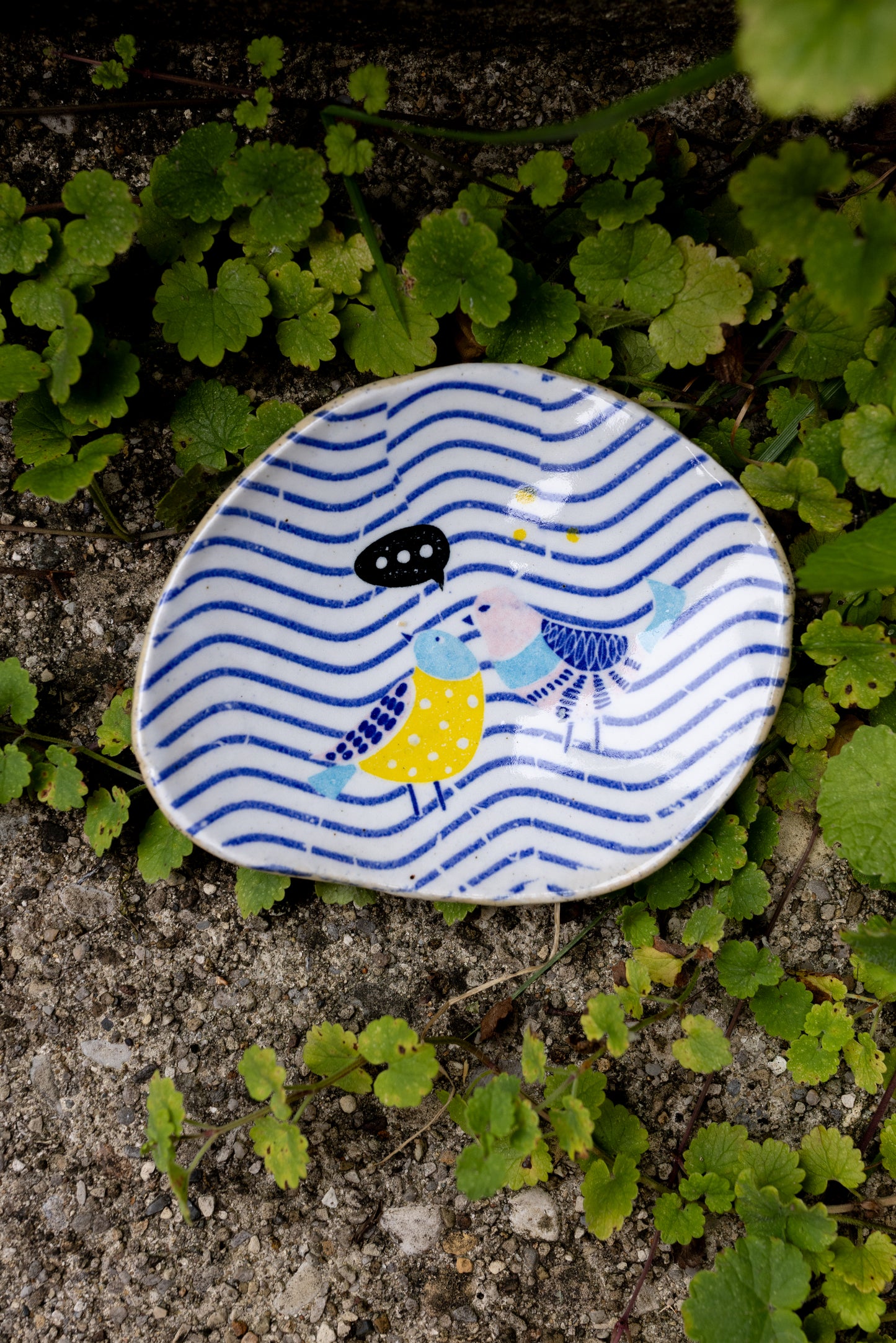 Love Birds Trinket Dish (Blue Waves) • Approx. 3.5–4"