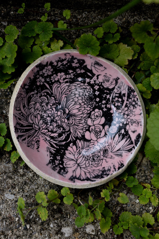 Pink Floral Trinket Dish • 4.5"