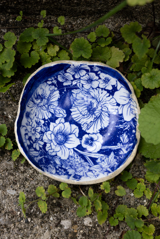 Blue Floral Trinket Dish • 4.5"