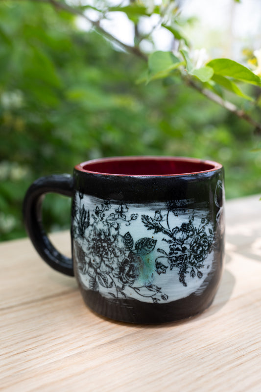 Midnight Bloom Fire rose mug 14oz